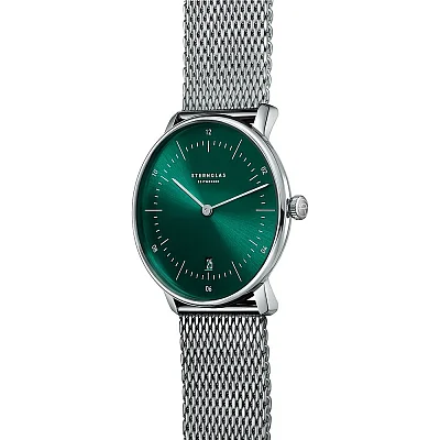 Sternglas Naos Quartz Date Green Dial Mesh S01-NA08-MI04