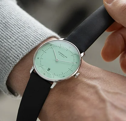 Sternglas Naos Quartz Date Turquoise Dial Black Strap S01-NA37-PR07