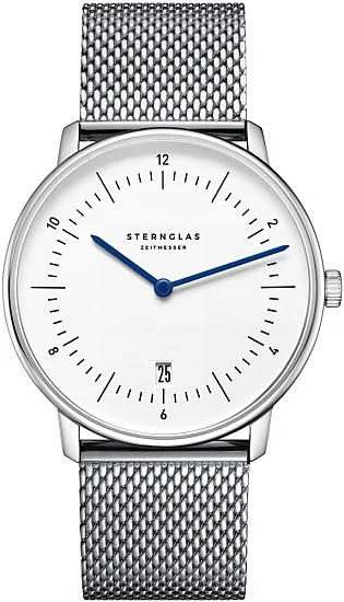 Sternglas Naos Quartz Date White Dial Mesh S01-NA44-MI04