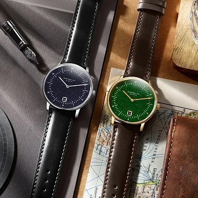 Sternglas Naos Quartz Edition Aventurine Black Leather Strap S01-NAN40-BR02