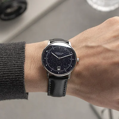 Sternglas Naos Quartz Edition Aventurine Black Leather Strap S01-NAN40-BR02
