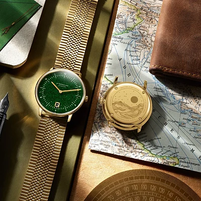 Sternglas Naos Quartz Edition Aventurine Green SuperSlim Bracelet Yellow Gold PVD S01-NAN41-ME09
