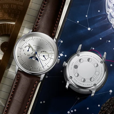 Sternglas Naos Quartz Moonphase Day-Date Silver Dial S01-NM52-BR03