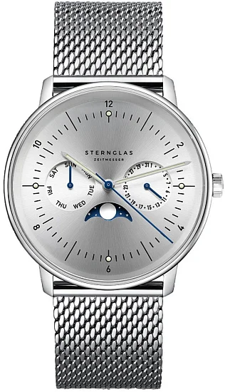 Sternglas Naos Quartz Moonphase Day-Date Silver Dial S01-NM52-MI04
