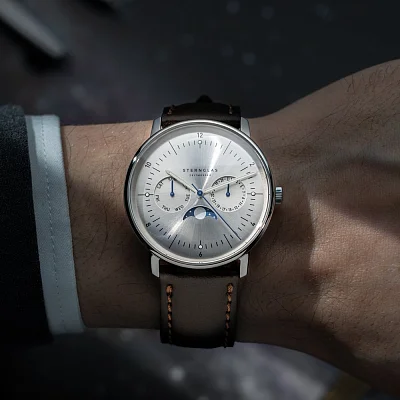 Sternglas Naos Quartz Moonphase Day-Date Silver Dial S01-NM52-BR03