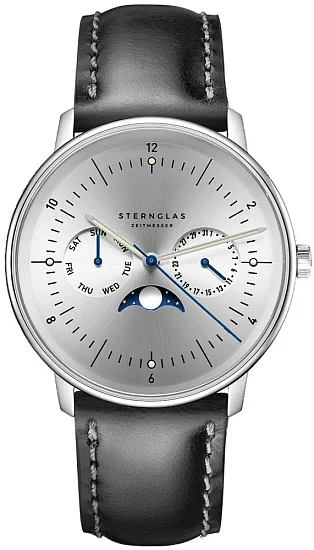 Sternglas Naos Quartz Moonphase Day-Date Silver Dial S01-NM52-BR02