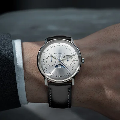 Sternglas Naos Quartz Moonphase Day-Date Silver Dial S01-NM52-BR02