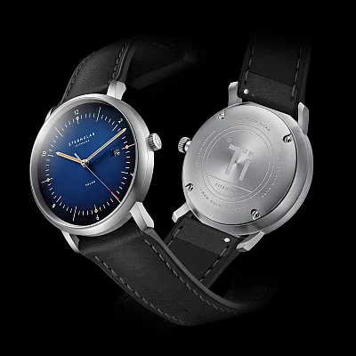 Sternglas Naos Solar Date Blue Dial Black Leather Strap Titan Edition S01-NST06-HY06