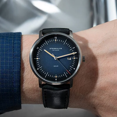 Sternglas Naos Solar Date Blue Dial Black Leather Strap Titan Edition S01-NST06-HY06