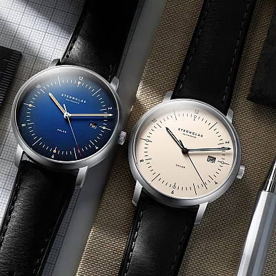 Sternglas Naos Solar Date Blue Dial Black Leather Strap Titan Edition S01-NST06-HY06