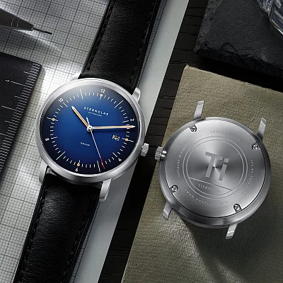 Sternglas Naos Solar Date Blue Dial Black Leather Strap Titanium Edition S01-NST06-HY06