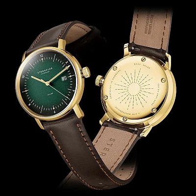 Sternglas Naos Solar Date Green Dial Brown Leather Strap S01-NS22-BR01