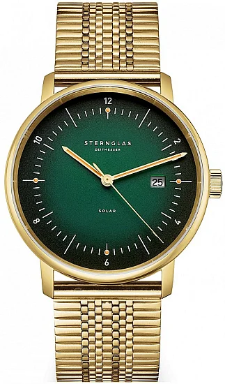 Sternglas Naos Solar Date Green Dial Gold PVD Bracelet S01-NS22-ME09