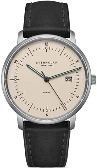 Sternglas Naos Solar Date Sand Dial Black Leather Strap Titan Edition S01-NST26-HY06