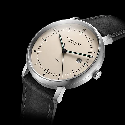 Sternglas Naos Solar Date Sand Dial Black Leather Strap Titanium Edition S01-NST26-HY06