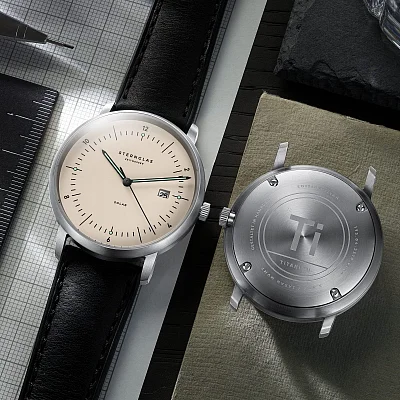 Sternglas Naos Solar Date Sand Dial Black Leather Strap Titan Edition S01-NST26-HY06