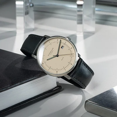Sternglas Naos Solar Date Sand Dial Black Leather Strap Titan Edition S01-NST26-HY06