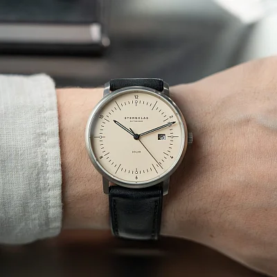 Sternglas Naos Solar Date Sand Dial Black Leather Strap Titan Edition S01-NST26-HY06
