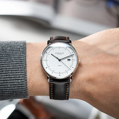 Sternglas Naos Solar Date White Dial Black Leather Strap S01-NS01-BR03