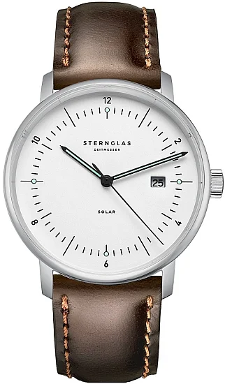 Sternglas Naos Solar Date White Dial Black Leather Strap S01-NS01-BR03