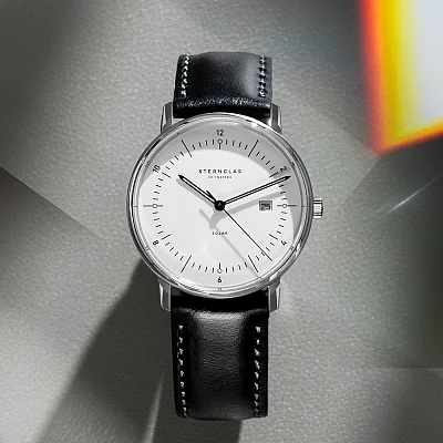Sternglas Naos Solar Date White Dial Black Leather Strap S01-NS01-BR02