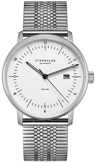 Sternglas Naos Solar Date White Dial Steel Bracelet S01-NS01-ME08