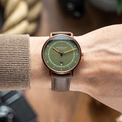 Sternglas Naos XL Edition 1905 Green Dial Brown Leather Strap S01-NXT35-MO27