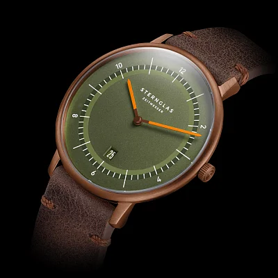 Sternglas Naos XL Edition 1905 Green Dial Brown Leather Strap S01-NXT35-VI17