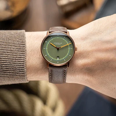 Sternglas Naos XL Edition 1905 Green Dial Brown Leather Strap S01-NXT35-MO27