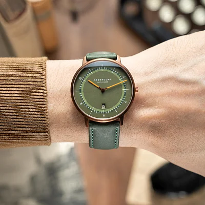 Sternglas Naos XL Edition 1905 Green Dial Green Leather Strap S01-NXT35-MO26