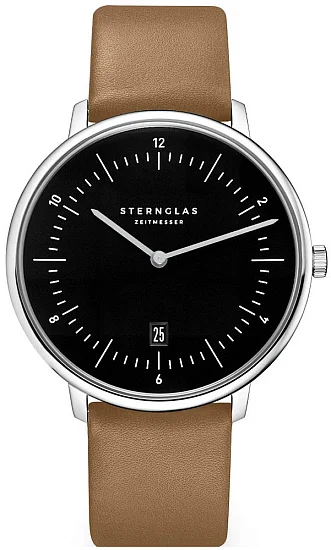 Sternglas Naos XL Quartz Date Black Dial Beige Strap S01-NX53-PR01