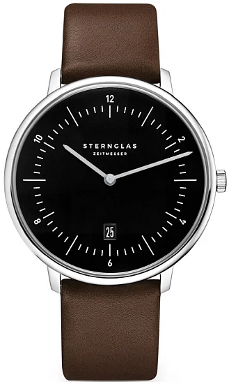 Sternglas Naos XL Quartz Date Black Dial Brown Strap S01-NX53-PR04