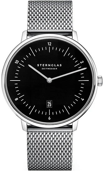 Sternglas Naos XL Quartz Date Black Dial Milanaise Bracelet S01-NX53-MI04