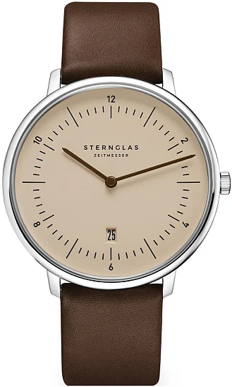 Sternglas Naos XL Quartz Date Sand Dial Brown Strap S01-NX54-PR04