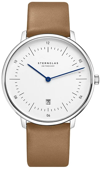 Sternglas Naos XL Quartz Date White Dial Beige Strap S01-NX44-PR01