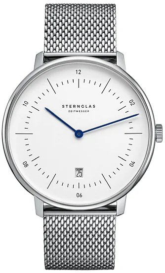 Sternglas Naos XL Quartz Date White Dial Milanaise Bracelet S01-NX44-MI04