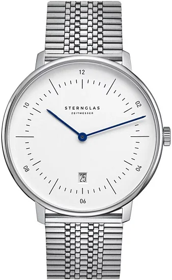 Sternglas Naos XL Quartz Date White Dial SuperSlim Bracelet S01-NX44-ME08