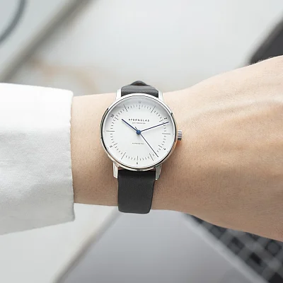 Sternglas Naos XS Automatic White Dial Black Leather Strap S02-ND01-KL05