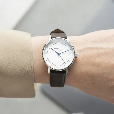 Sternglas Naos XS Automatic White Dial Brown Leather Strap S02-ND01-KL17