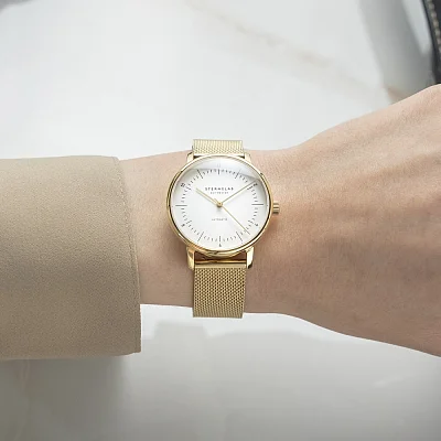 Sternglas Naos XS Automatic White Dial Yellow Gold PVD Mesh S02-ND02-MI07