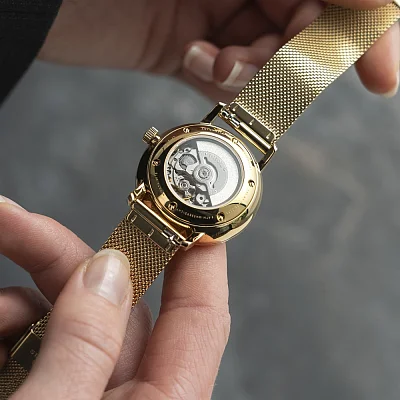 Sternglas Naos XS Automatic White Dial Yellow Gold PVD Mesh S02-ND02-MI07