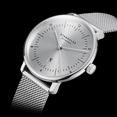 Sternglas Naos XS Edition Elyra Quartz Date White Dial Mesh S01-NDE10-MI01