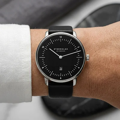 Sternglas Naos XS Quartz Date Black Dial Black Leather Strap S01-ND53-KL05