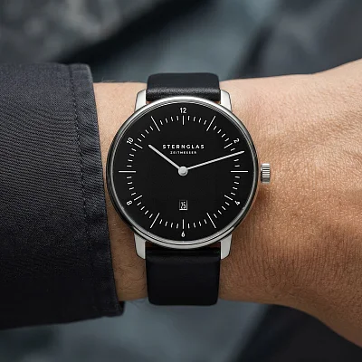 Sternglas Naos XS Quartz Date Black Dial Black Leather Strap S01-ND53-KL05