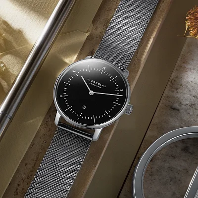 Sternglas Naos XS Quartz Date Black Dial Mesh S01-ND53-MI01