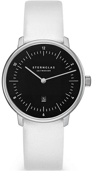 Sternglas Naos XS Quartz Date Black Dial White Leather Strap S01-ND53-KL12