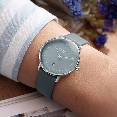 Sternglas Naos XS Quartz Date Edition Flora Sand Blue S01-NDF17-KL10