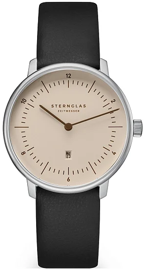 Sternglas Naos XS Quartz Date Sand Dial Black Leather Strap S01-ND54-KL05