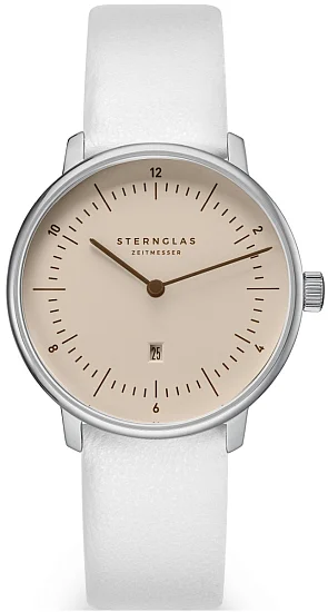 Sternglas Naos XS Quartz Date Sand Dial White Leather Strap S01-ND54-KL12