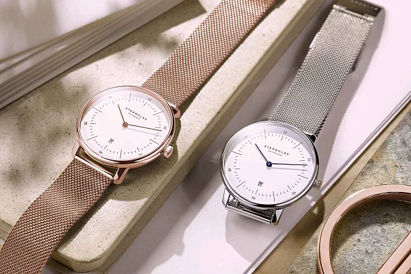 Sternglas Naos XS Quartz Date White Dial Rose Gold PVD Mesh S01-ND51-MI09